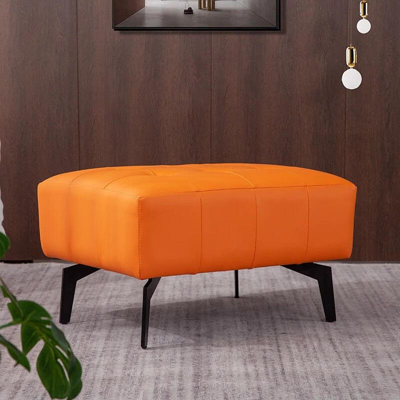 Stylish tangerine ottoman with stitched tufted detail