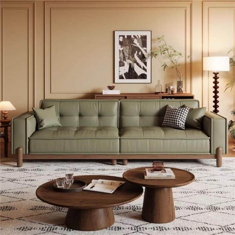 コンテンポラリーセージフロアソファ/ラブシート、ソリッドカラー、4/2/5人用、3つの枕付き サブ画像