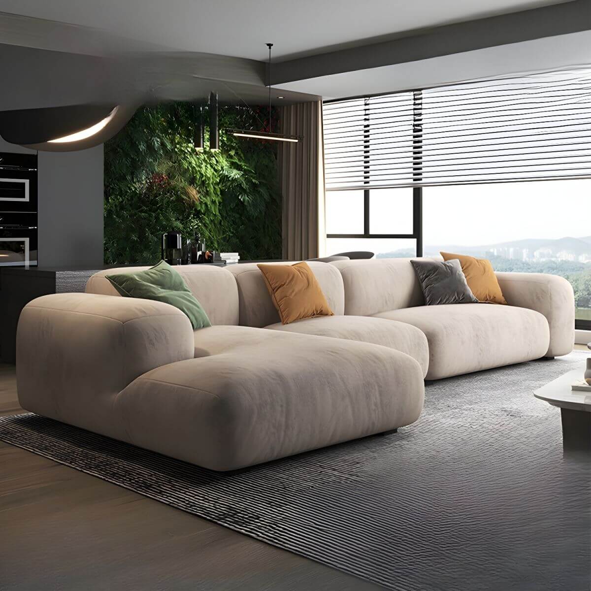 Sofa for four people with pillows