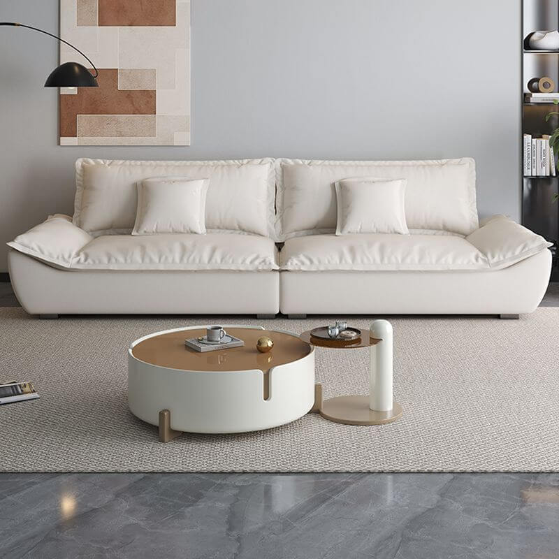 クッションバック、ピロートップアーム、5人用の2つの枕付きコンテンポラリースクラッチプルーフホワイトフロアソファ サブ画像