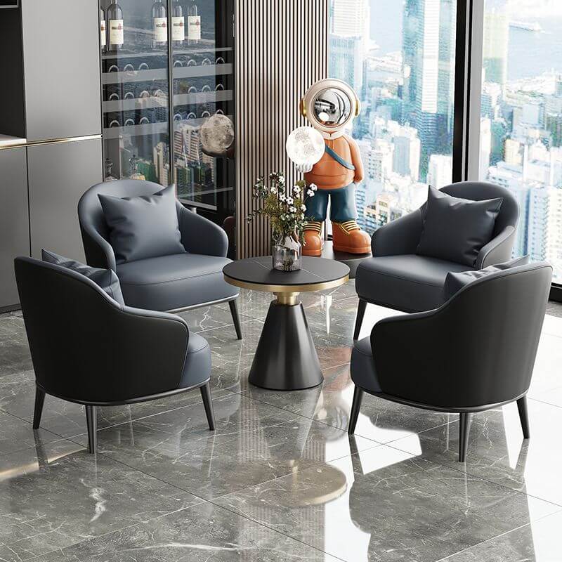 Zeitgenössischer Armlehnensessel in einfarbig Grau/Karmesinrot/Weiß mit Armen, fester Rückenlehne & vier Beinen Zweitbild