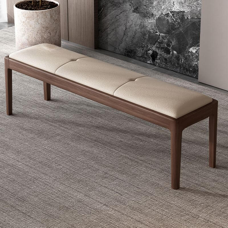 Contemporary solid color upholstered sitting room bench in beige