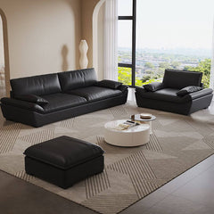 Elegant midnight black sofa in living room