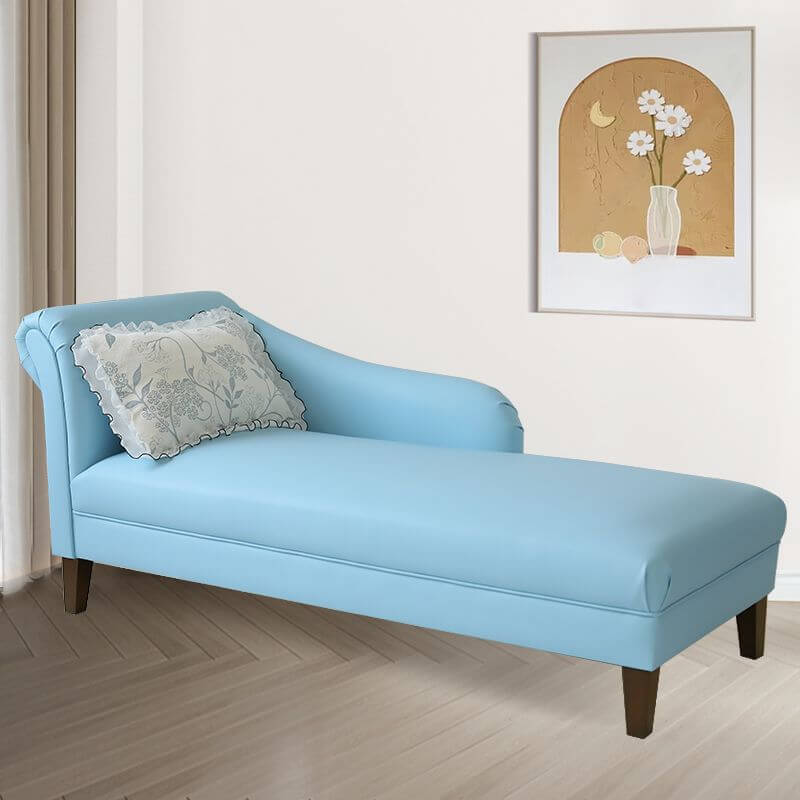 Cerulean chaise lounge stylishly placed in a modern living room