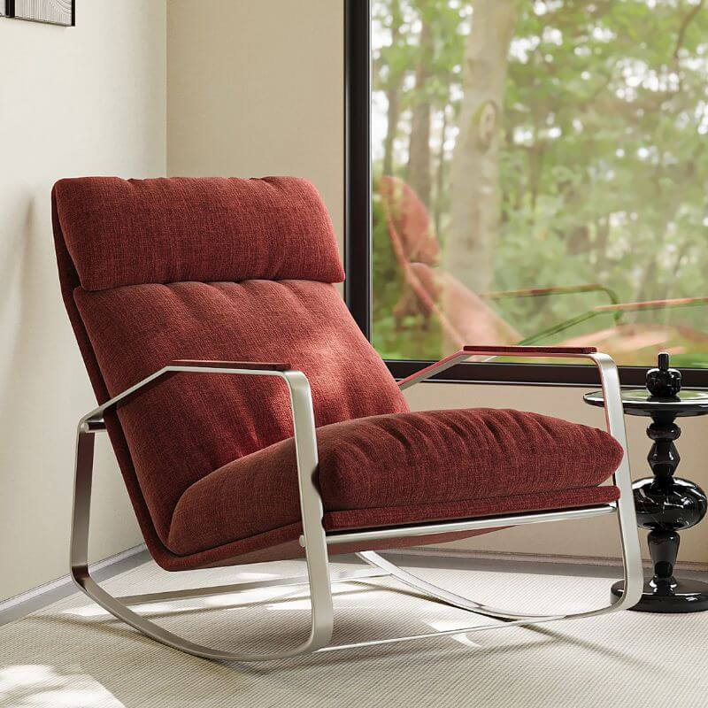 Contemporary upholstered bedroom rocking chair in red