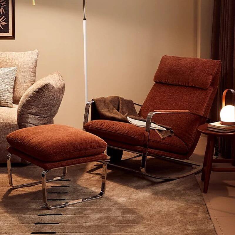 Modern rocking chair with metal track arms