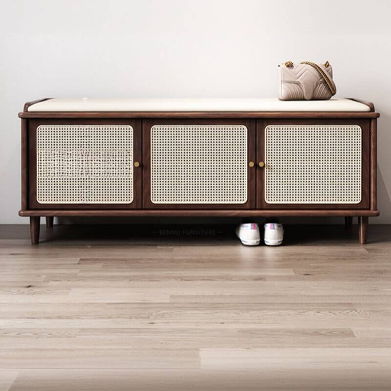 Stylish nut-brown shoe bench for hallway