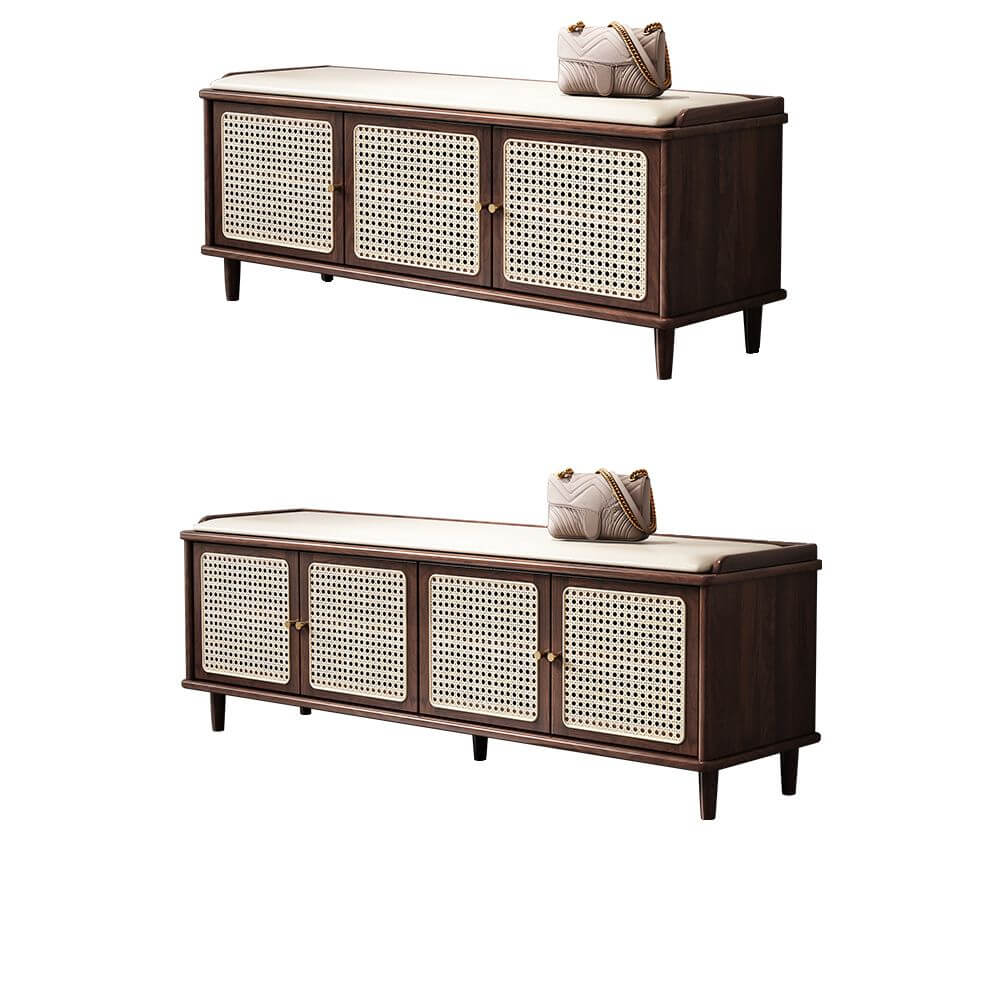 Zeitgenössische Bezogene Uni-Farben Schuhbank mit Schließfachlagerung und gepolstertem Sitz Zweitbild