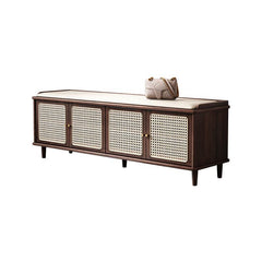 Nut-brown upholstered shoe bench with locker storage