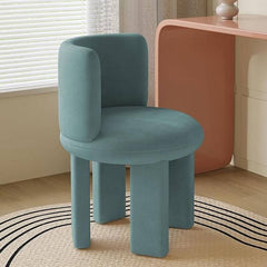 Beige upholstered stool against white background