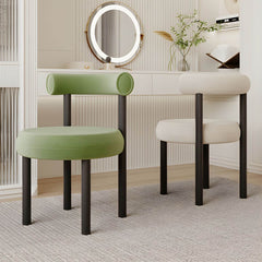 Contemporary vanity stool with back in green upholstery