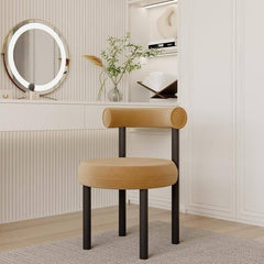 Contemporary vanity stool with back in green upholstery