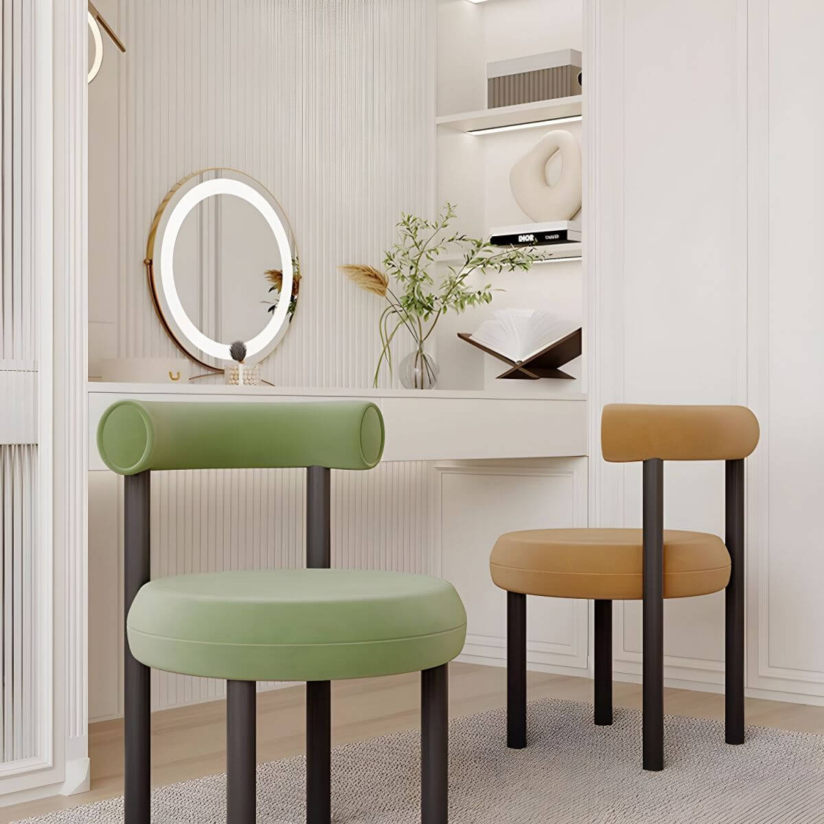 Modern vanity stool with black metal legs