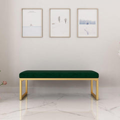 Green upholstered ottoman for seating