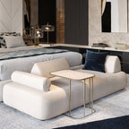 Modern white bench in living room setting