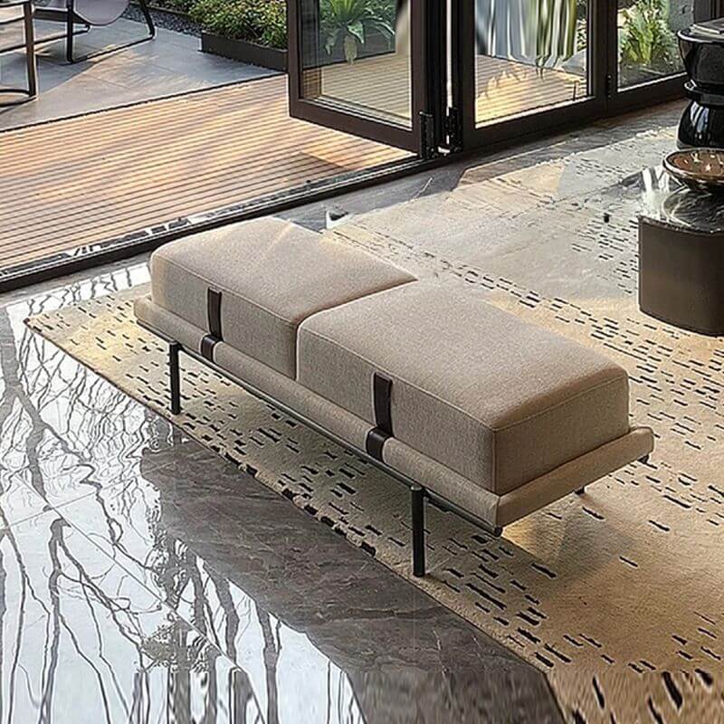 Contemporary white upholstered accent bench front view Hauptbild