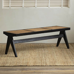 Contemporary Wicker & Rattan Solid Color Accent Bench in Walnut