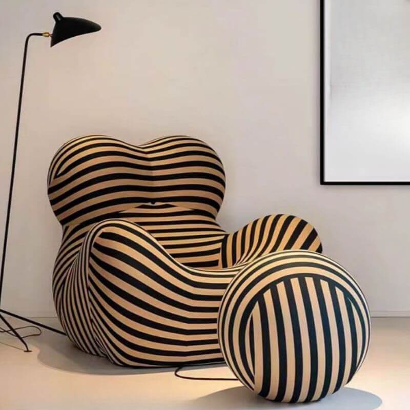 Silla de Acento Contemporánea Amarilla/Negro Medianoche/Carmesí de Color Sólido/Abstracto/Rayada con Otomana y Reposabrazos, Respaldo Fijo y Otomana Incluida Imagen secundaria del producto