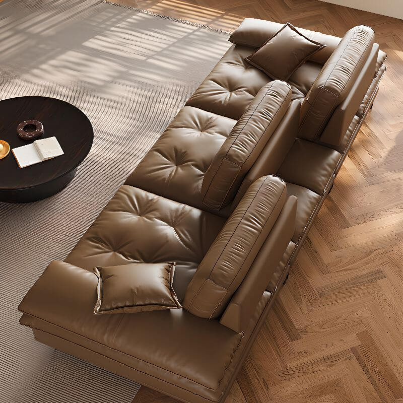 Cowhide Auburn Floor Sofa with Arm front view Imagen principal del producto
