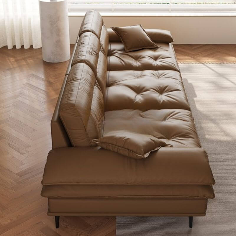 Cowhide Auburn Floor Sofa with Arm side angle