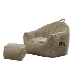 Cozy Beige Cotton Blend Bean Bag Chair front view