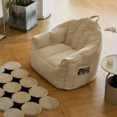 Cozy Beige Cotton Blend Bean Bag Chair in living room