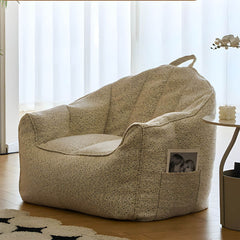 Cozy Beige Cotton Blend Bean Bag Chair with ottoman