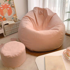 Stylish yellow bean bag chair in a living room