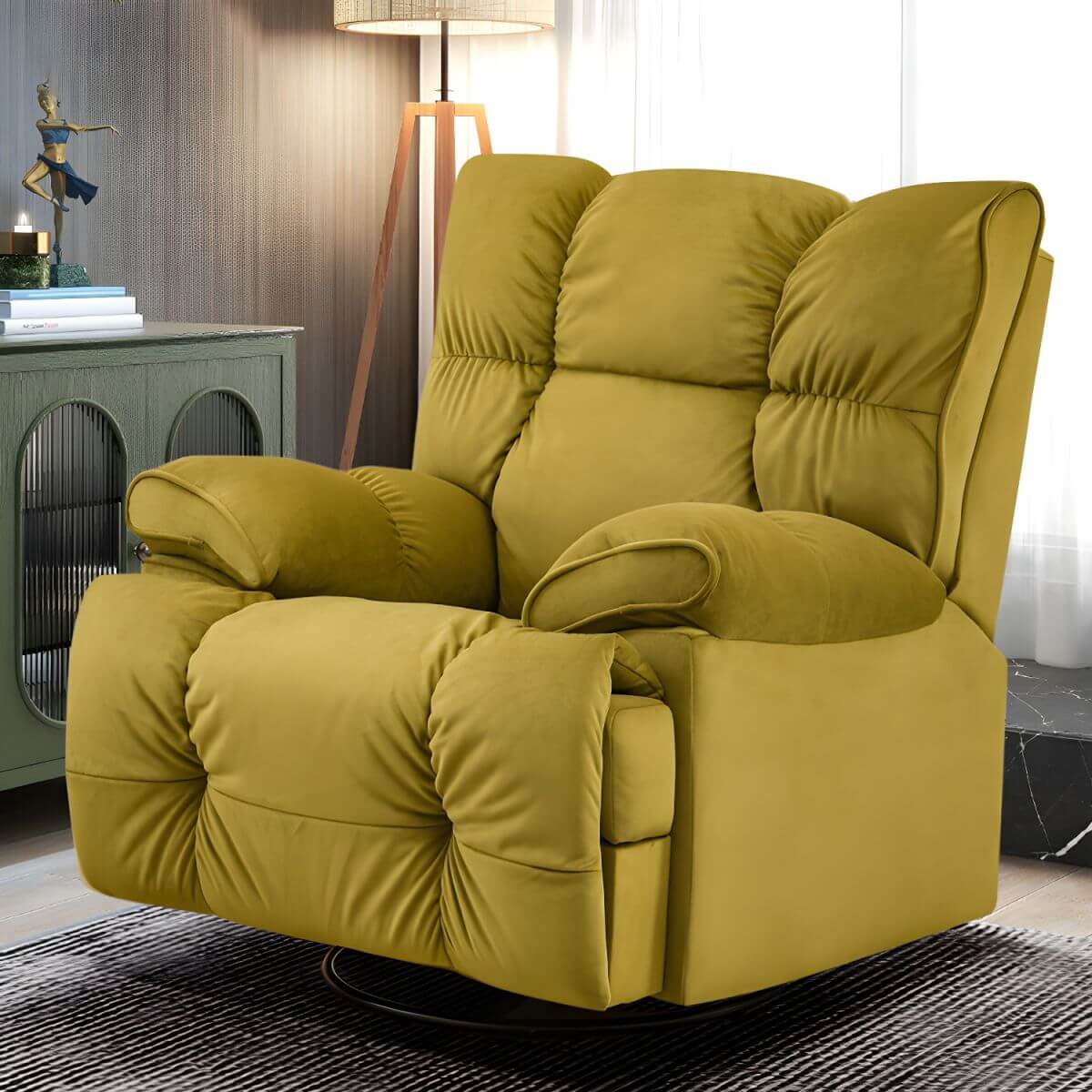 Cozy flannel upholstered rocking chair in beige