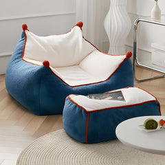 Cozy Sherpa White Bean Bag Chair in Blue