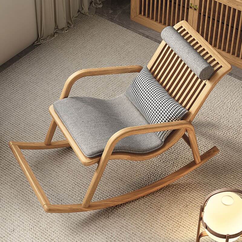 Craftsman Style Natural Wood Rocking Armchair with Separable Pillowcase, Rear Back, Stationary Secondary image