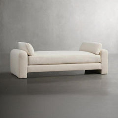 Cream wooden bench with armrest