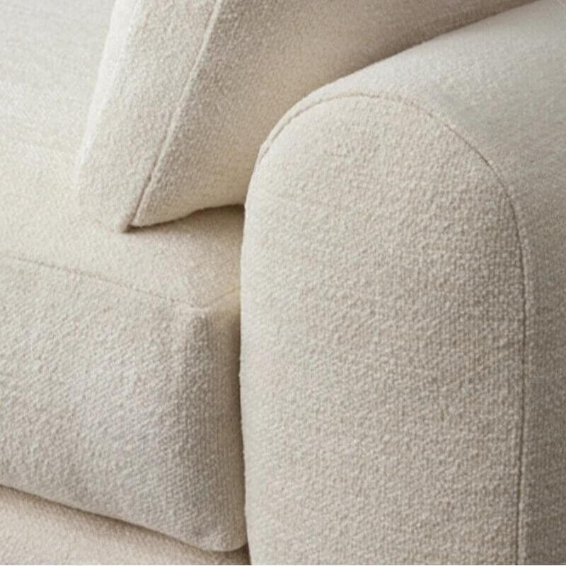 クリーム色の現代的な木製ソリッドカラーリビングスペースベンチ、アームレストとパッド入り張り地付き サブ画像