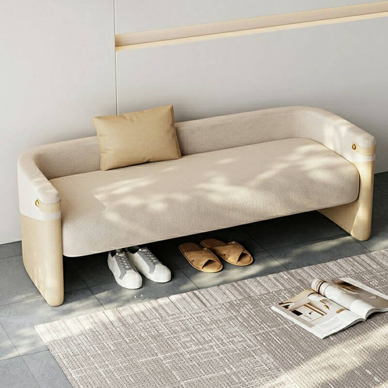 Elegant cream ottoman with wood frame