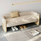 Elegant cream ottoman with wood frame