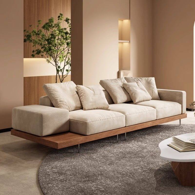 Cream floor sofa with armrest