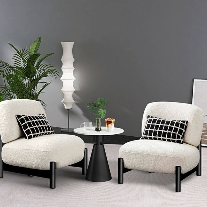 Cream solid color velveteen side chair front view