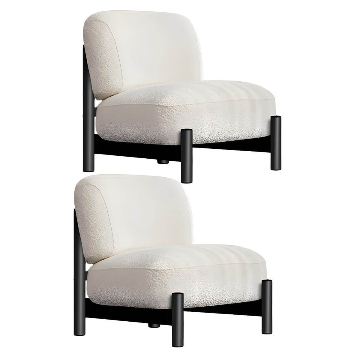 Cream solid color velveteen side chair front view