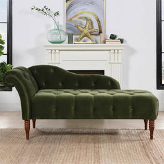 Cushioned Corner Chaise Bench in green flannel upholstery