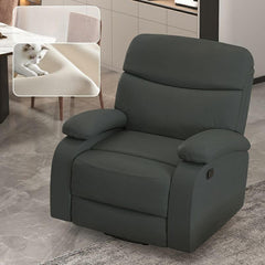 Cushioned chair demonstrating manual recline feature