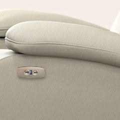 Cushioned chair demonstrating manual recline feature