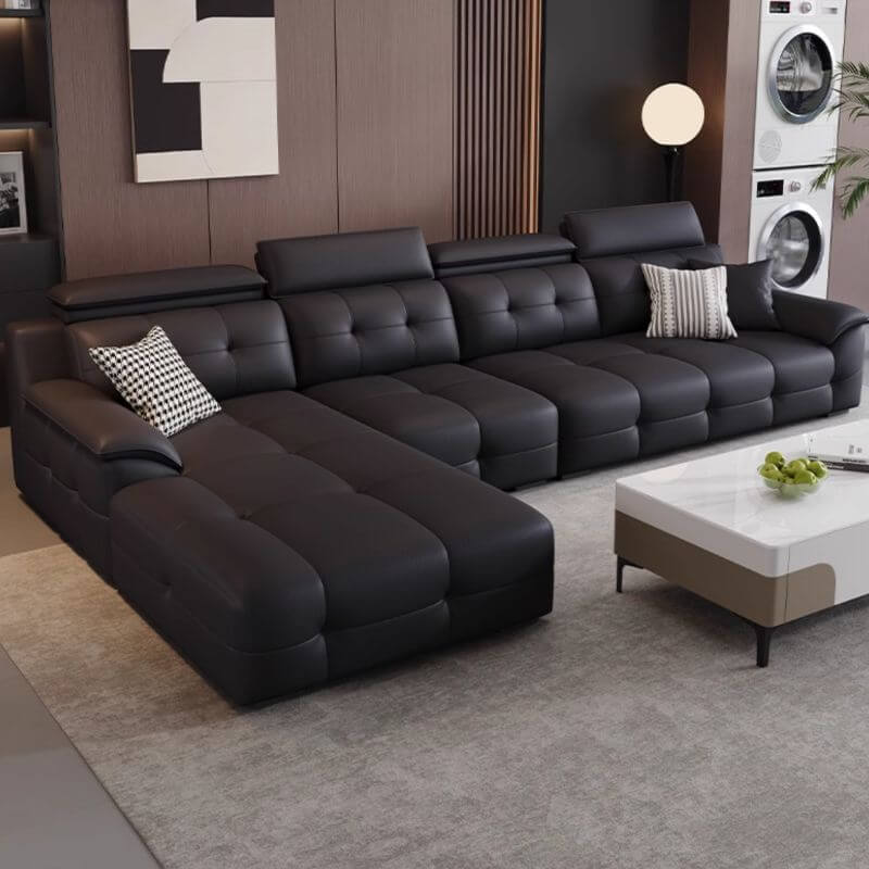 Dunkler 5-Sitzer Sofa Relaxsessel mit Memory-Schaum, Knopfgepolstertem Rücken, Rechter Hand Ausrichtung und verdeckter Unterstützung Zweitbild