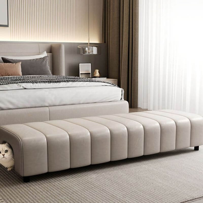 Dove Grey Upholstered Accent Bench Front View Image principale du produit