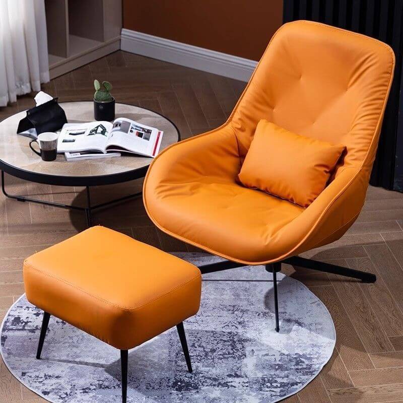 Drawing Room Accent Chair with Ottoman, Pillow Back, Ivory/Yellow/Citrus Color, Rotatable, with Ottoman and Pillow Secondary image