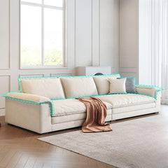 Beige sofa with hidden support structure