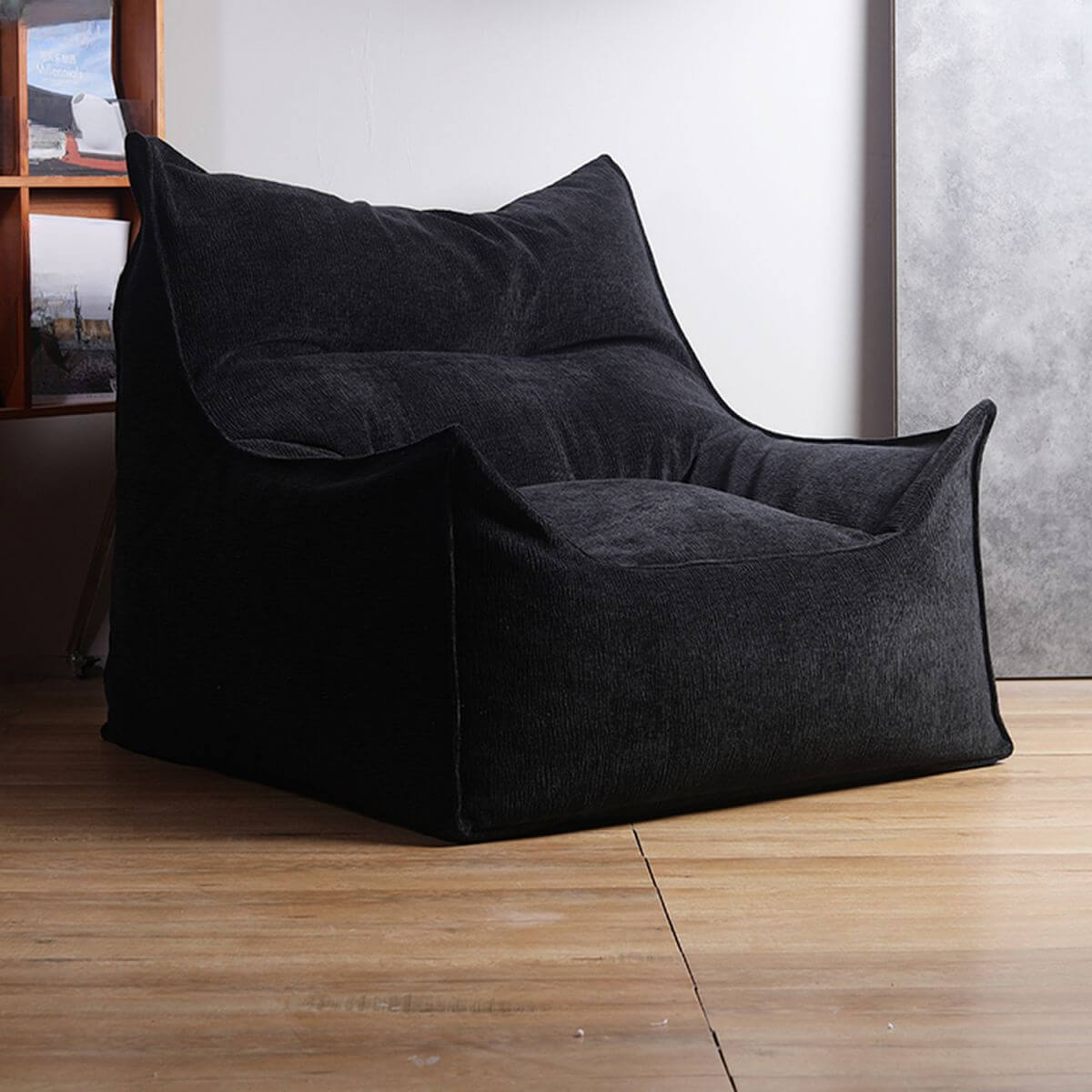 Bean bag chair with ottoman in classic black