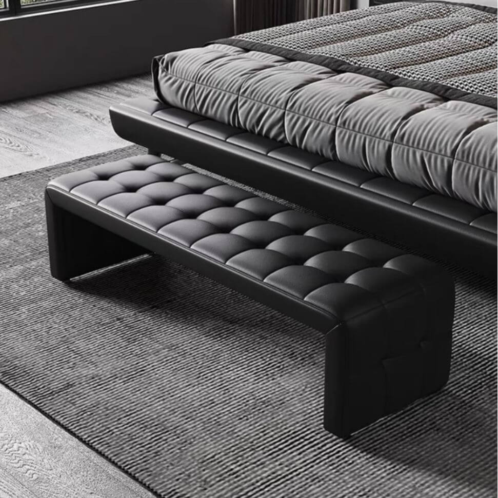 Eco leather cushioned accent bench in charcoal