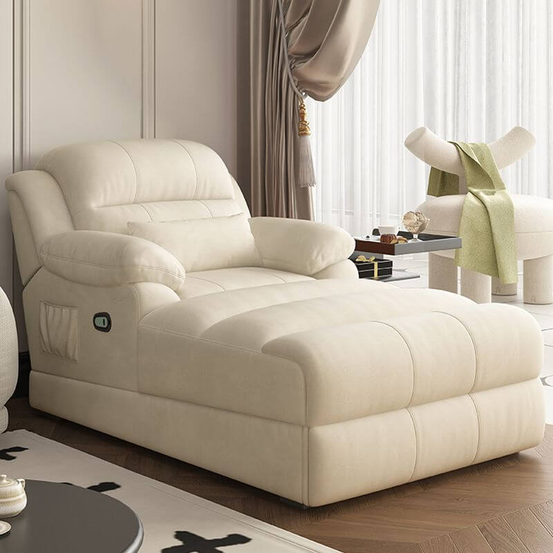 Electric Dual-Sided Arm Chaise Lounge in white leather