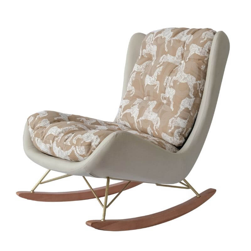 Grey Fabric Upholstered Armchair with Rocking Base