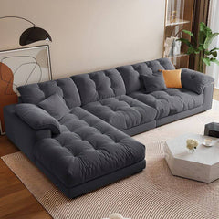 Stylish button-tufted detailing on sofa